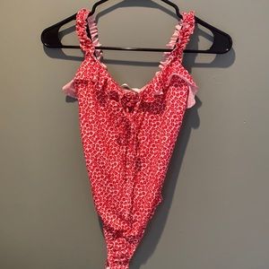 Red floral Laceup Bodysuit